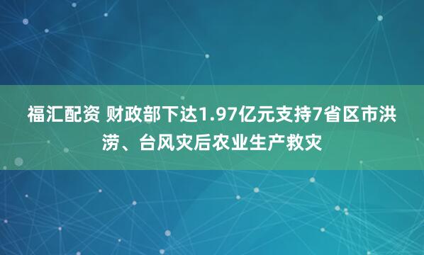 福汇配资 财政部下达1.97亿元支持7省区市洪涝、台风灾后农业生产救灾